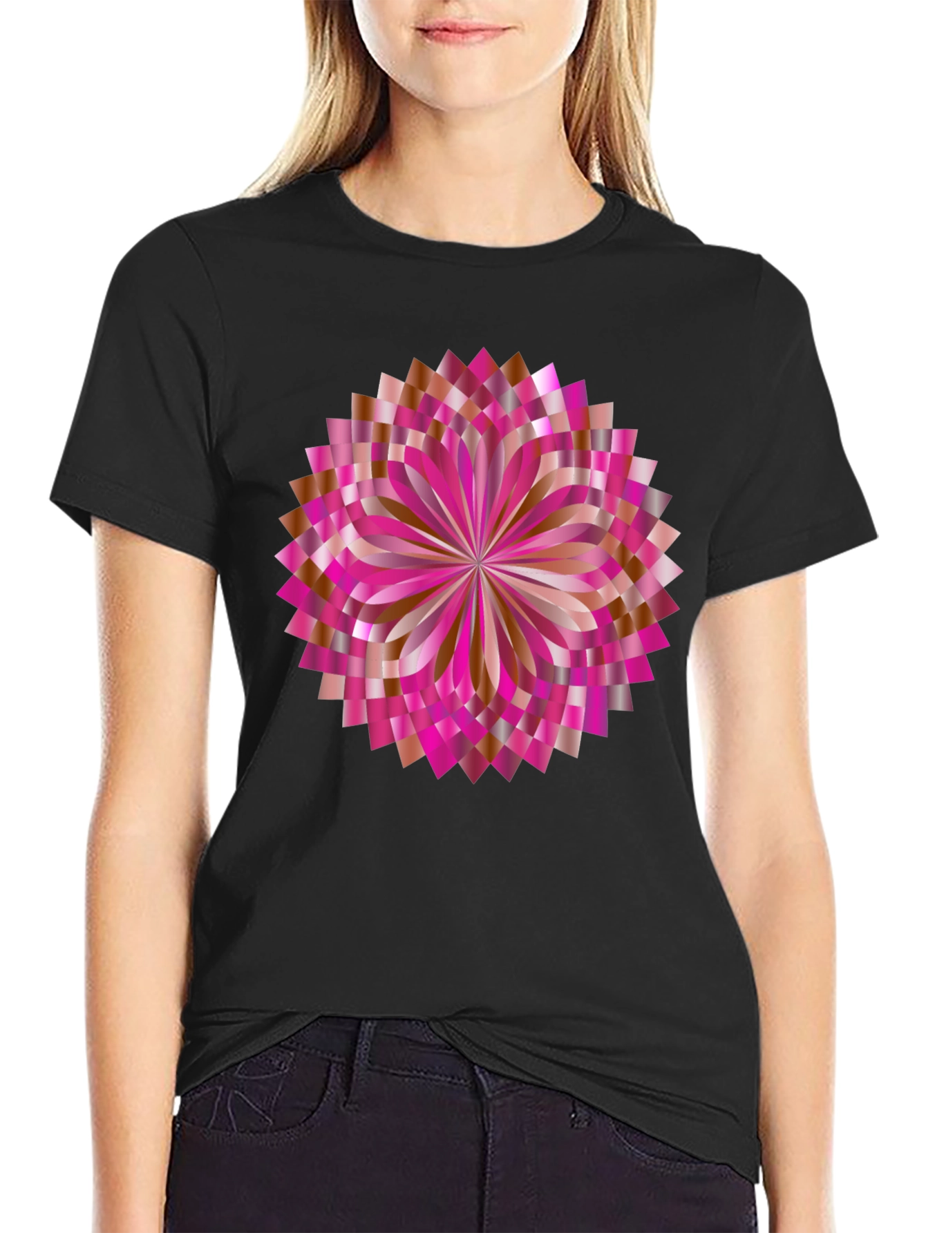 Abstract Geometric Floral Graphic Black T-Shirt