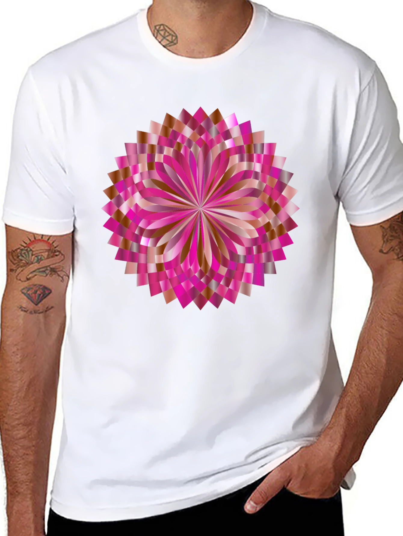 Abstract Geometric Floral Graphic Black T-Shirt
