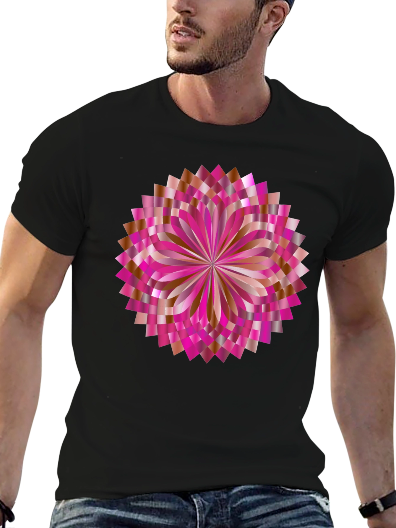 Abstract Geometric Floral Graphic Black T-Shirt