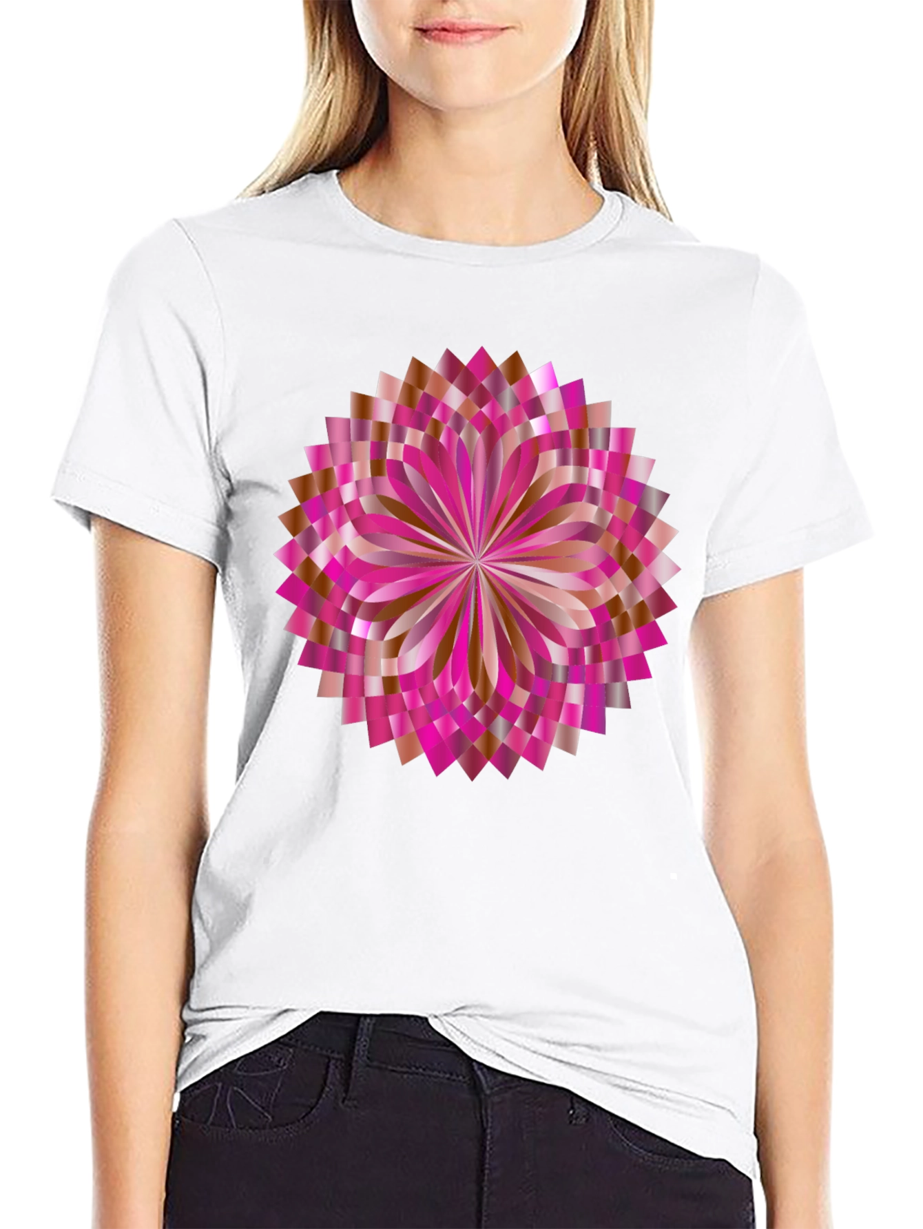 Abstract Geometric Floral Graphic Black T-Shirt