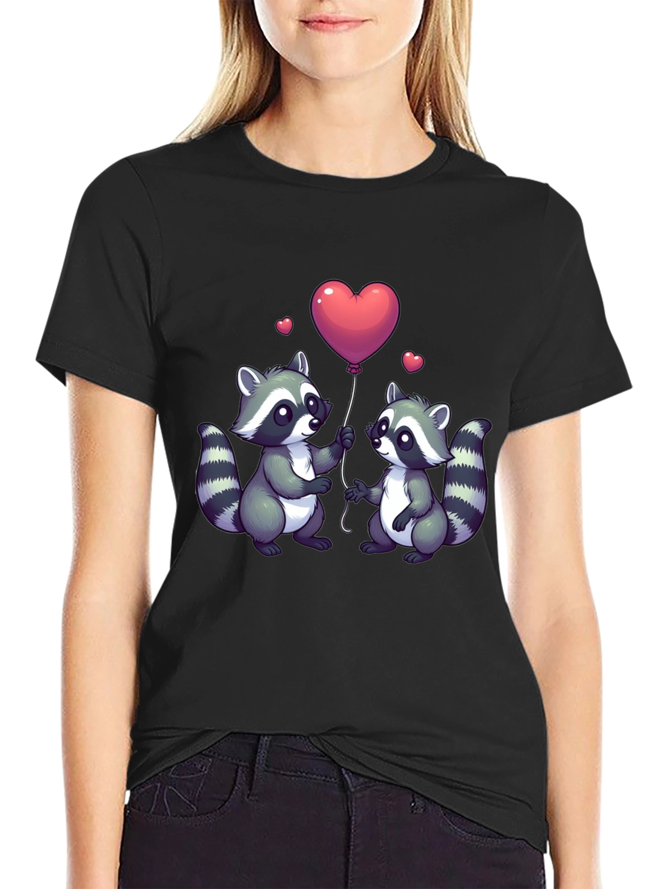 Cute Raccoon Love Balloon Graphic T-Shirt
