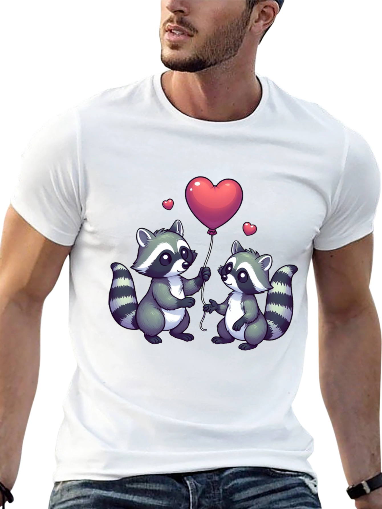 Cute Raccoon Love Balloon Graphic T-Shirt