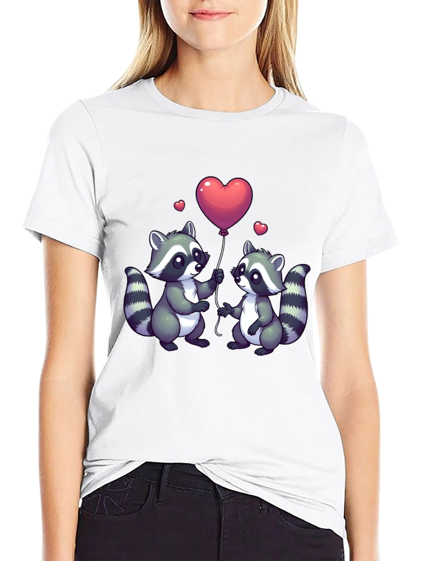 Cute Raccoon Love Balloon Graphic T-Shirt