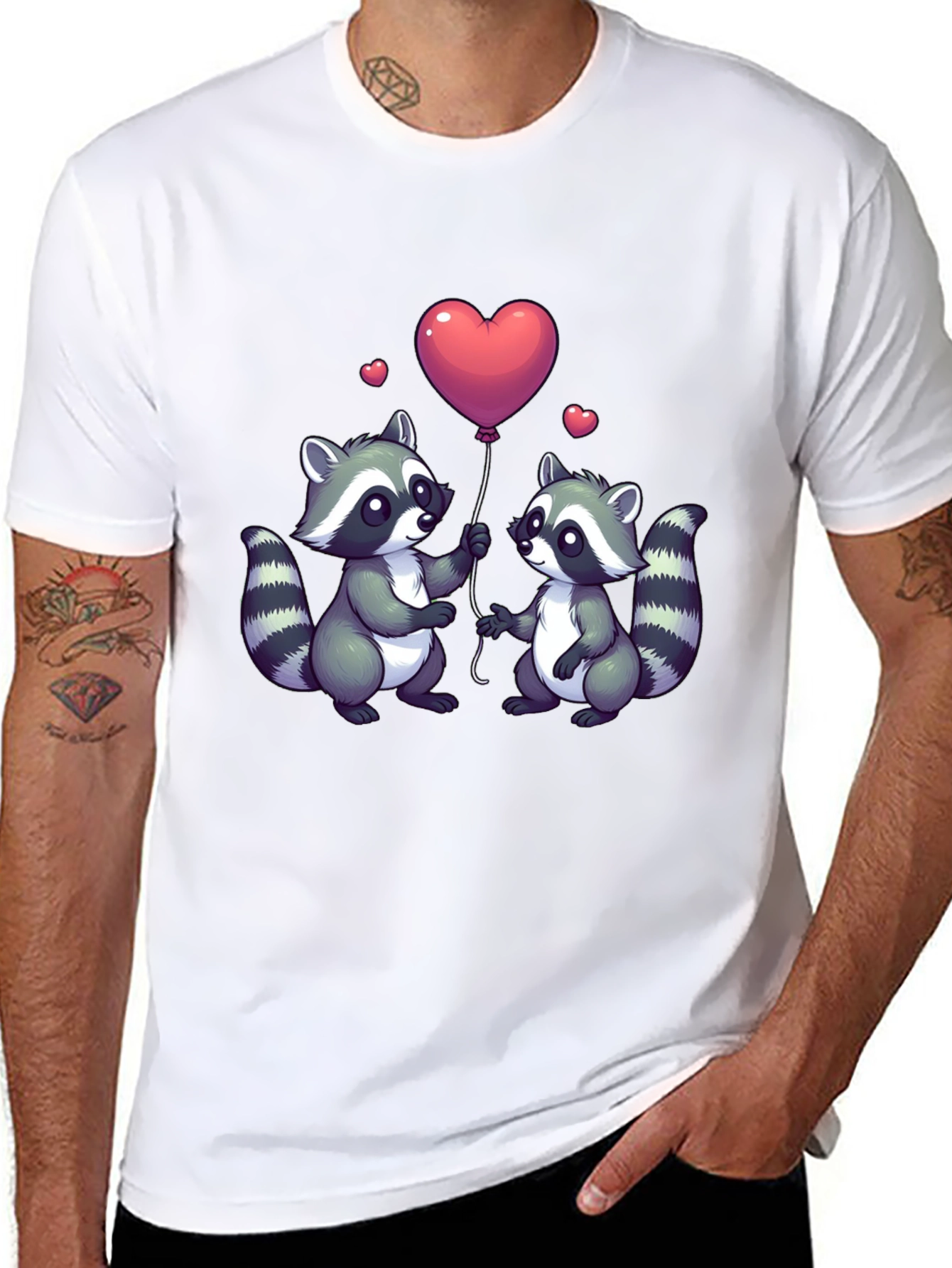 Cute Raccoon Love Balloon Graphic T-Shirt