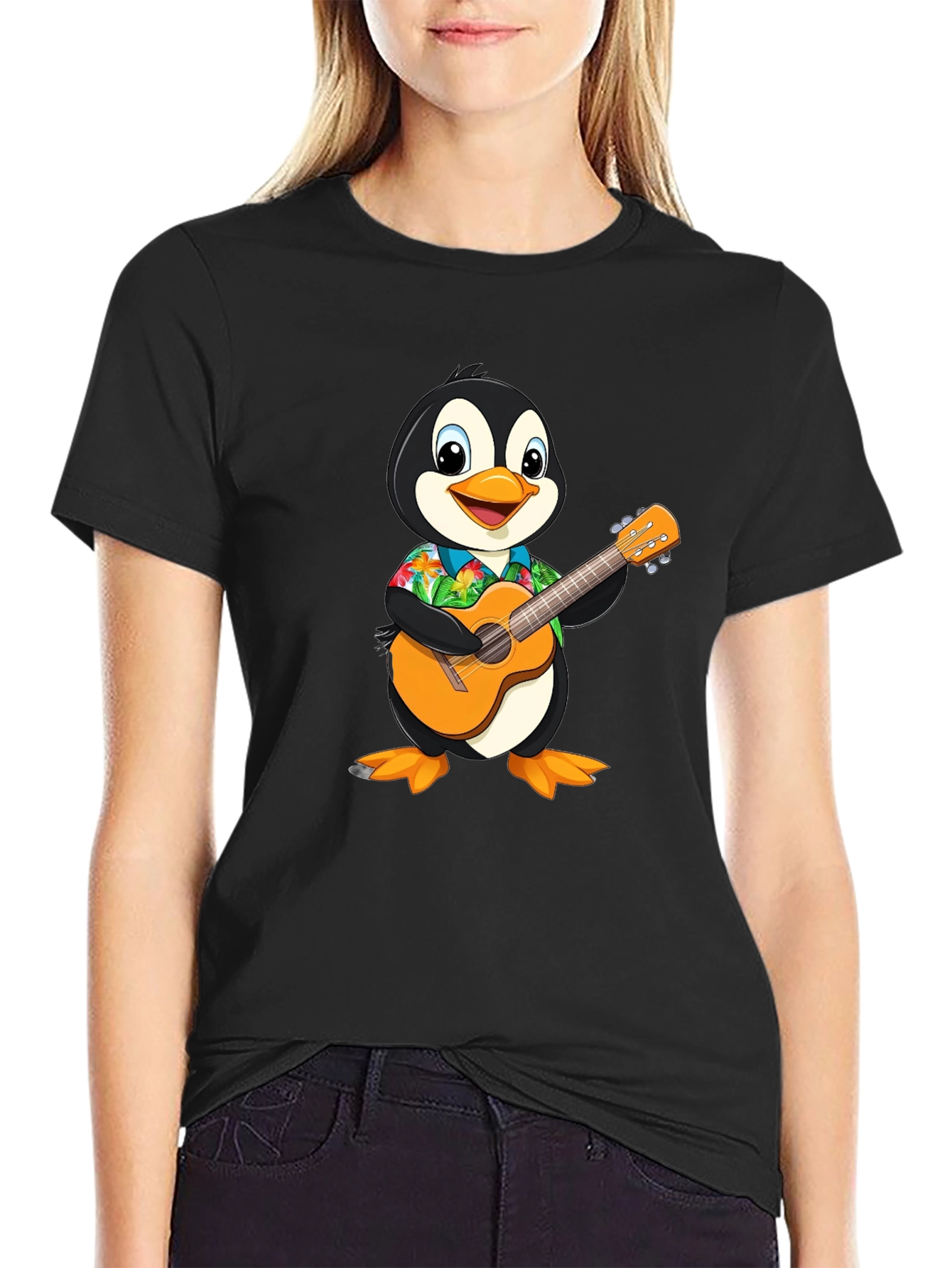 Penguin Guitar Hawaiian Shirt Graphic Tee