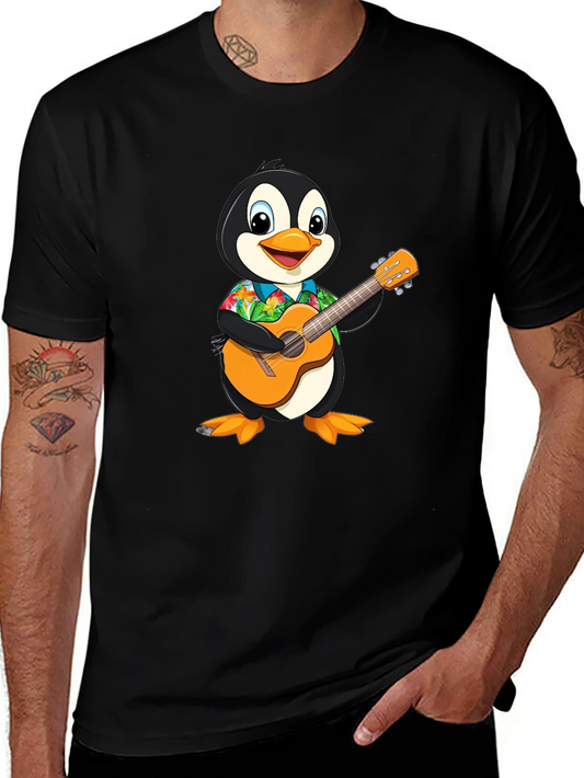 Penguin Guitar Hawaiian Shirt Graphic Tee
