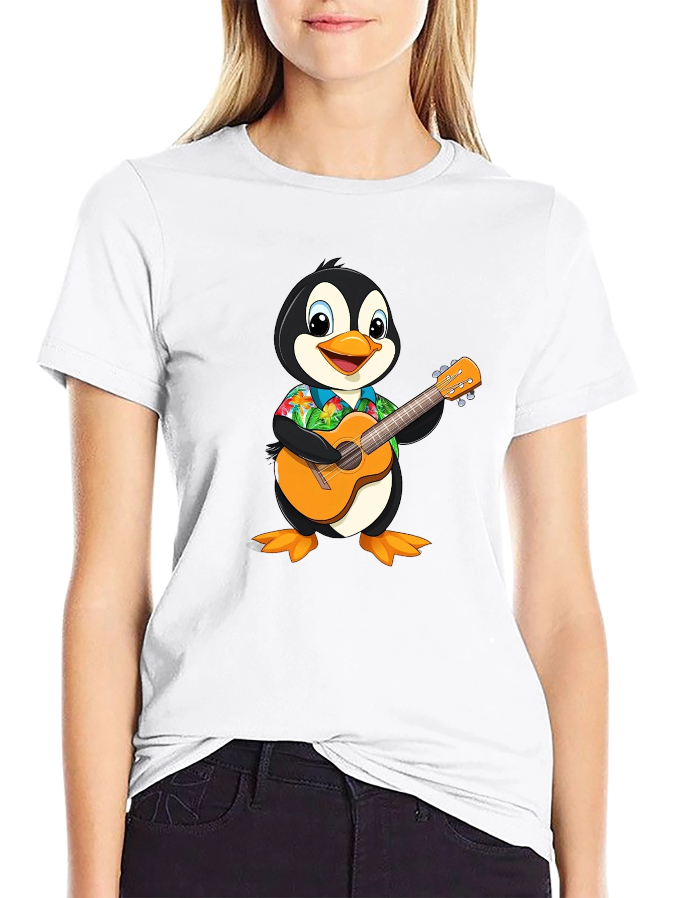 Penguin Guitar Hawaiian Shirt Graphic Tee