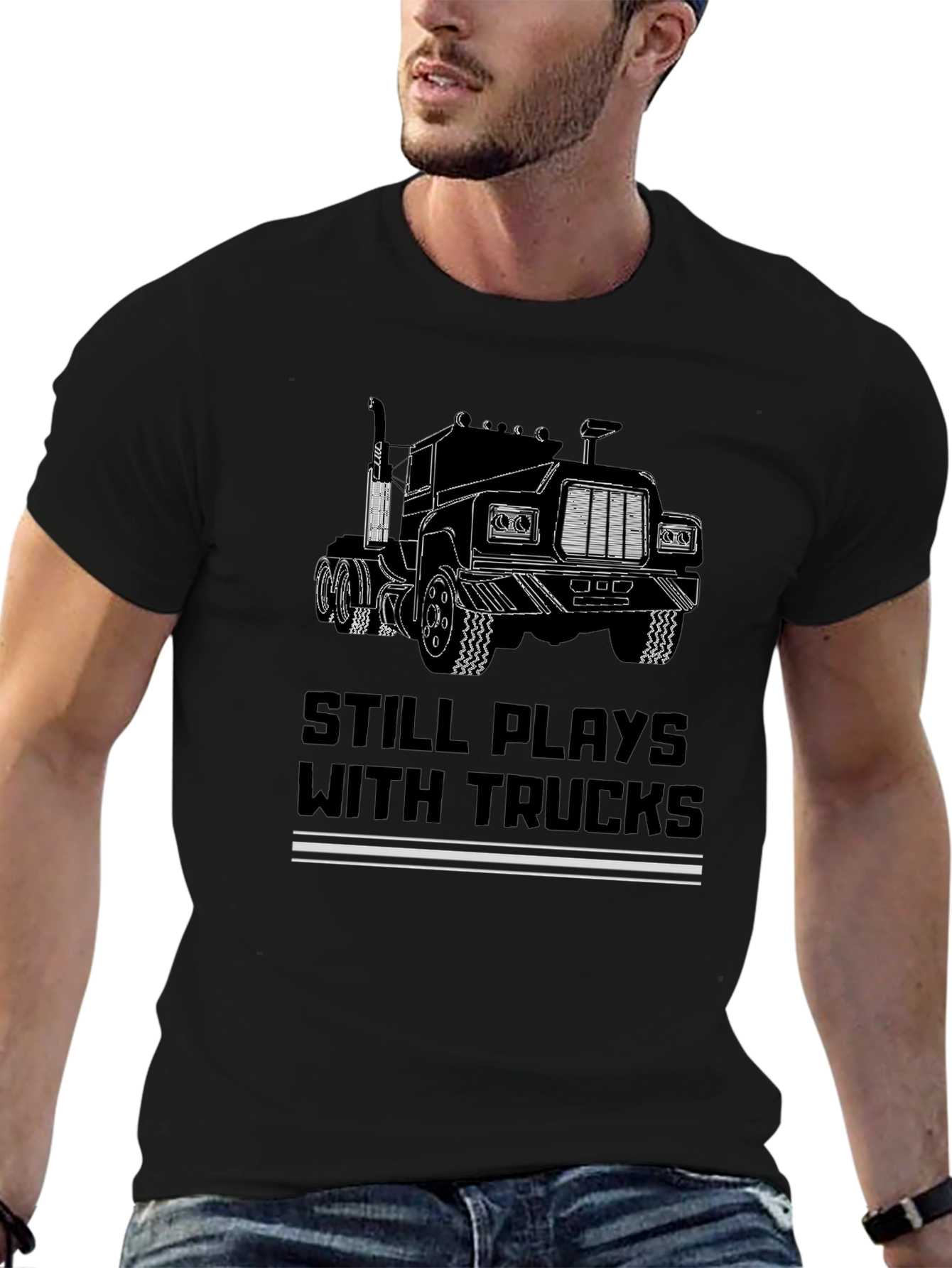 Still Plays with Trucks Black T-Shirt