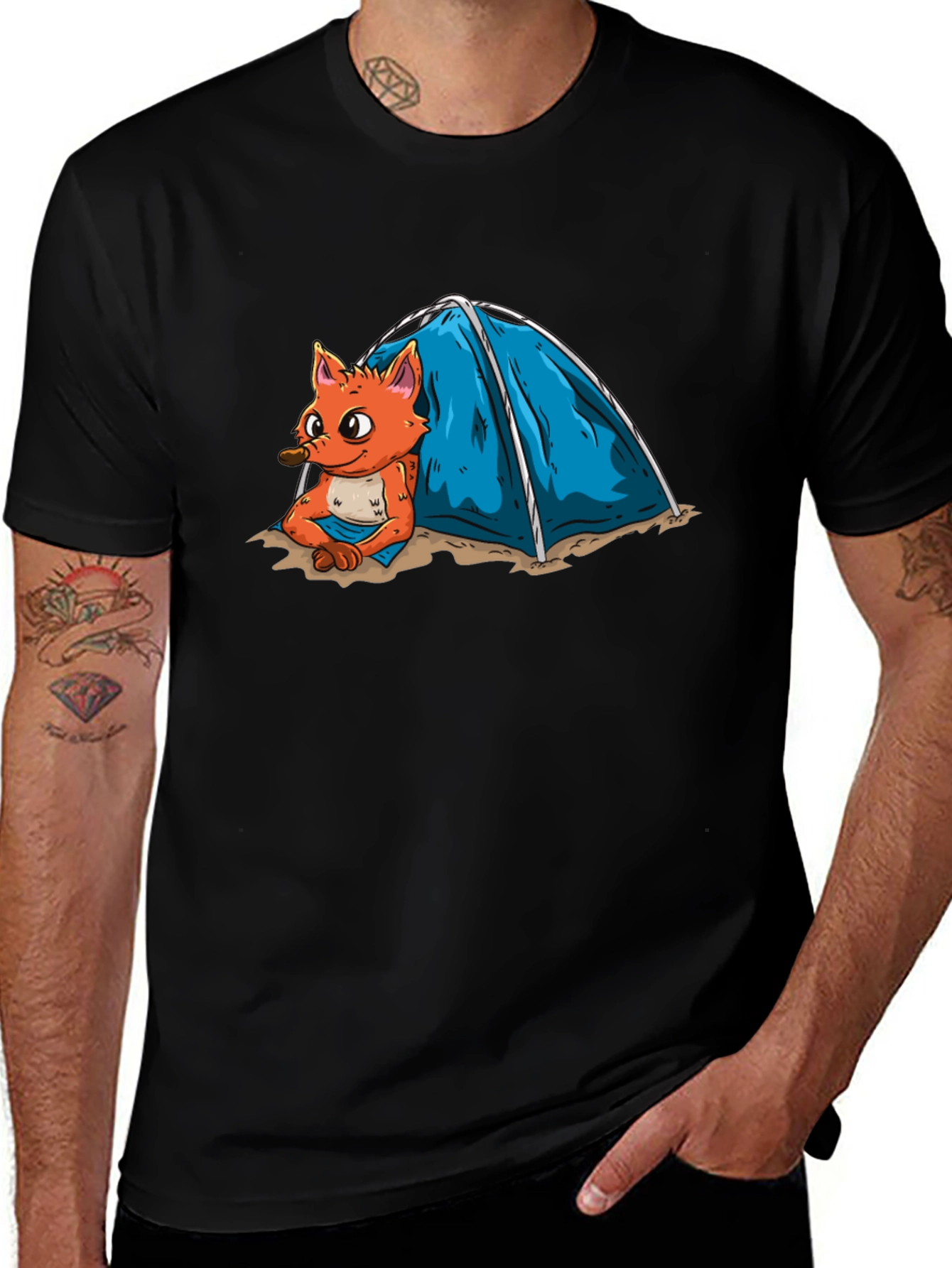 Cartoon Fox Camping T-Shirt