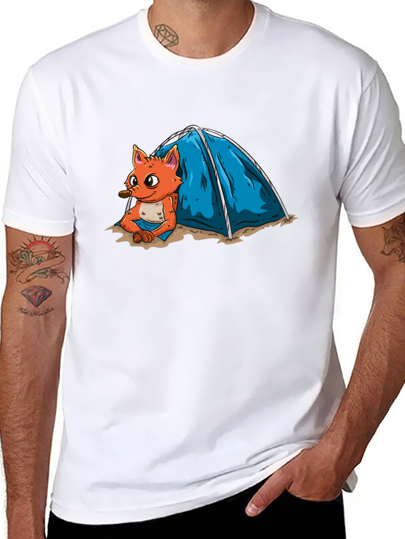 Cartoon Fox Camping T-Shirt