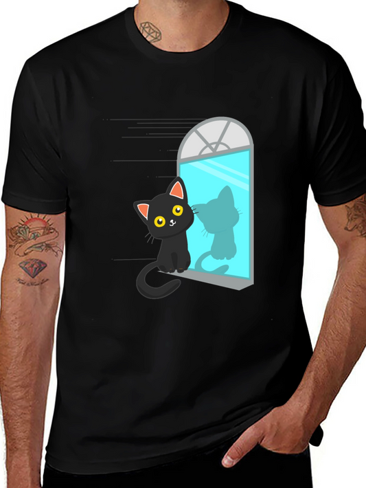 Black Cat Window Reflection Graphic Tee