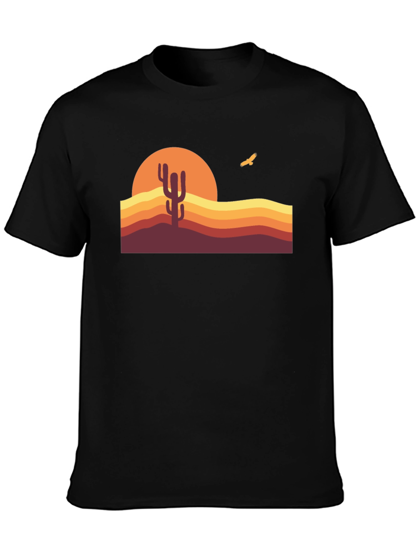 Retro Desert Sunset Cactus Graphic Tee - Black