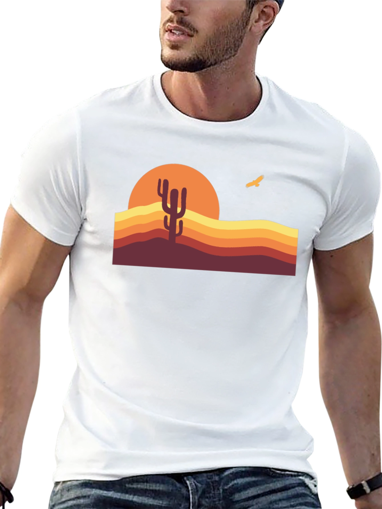 Retro Desert Sunset Cactus Graphic Tee - Black