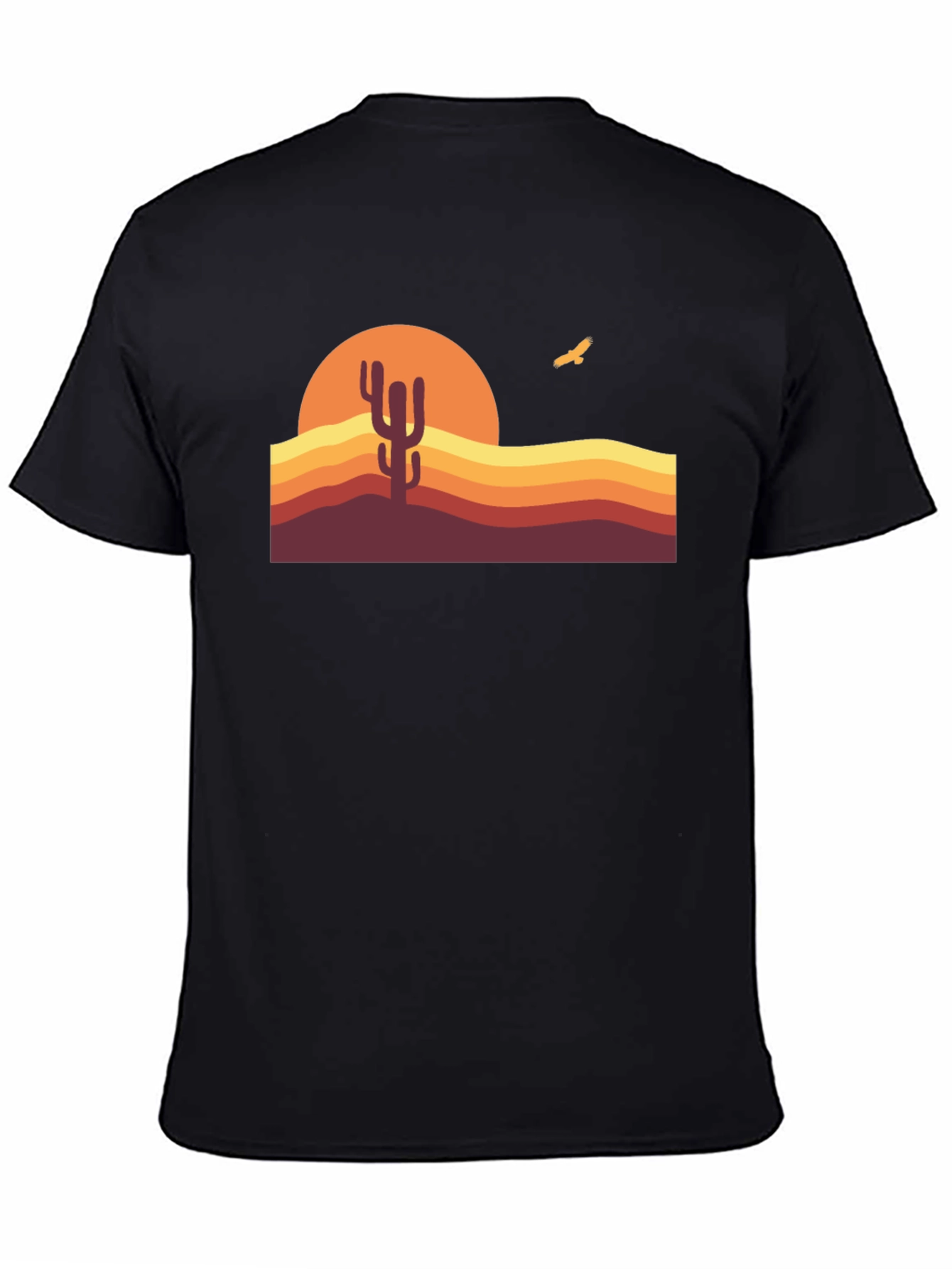 Retro Desert Sunset Cactus Graphic Tee - Black