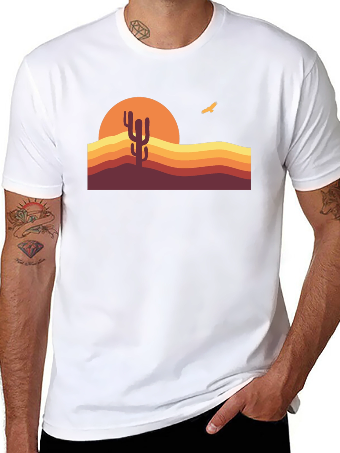 Retro Desert Sunset Cactus Graphic Tee - Black