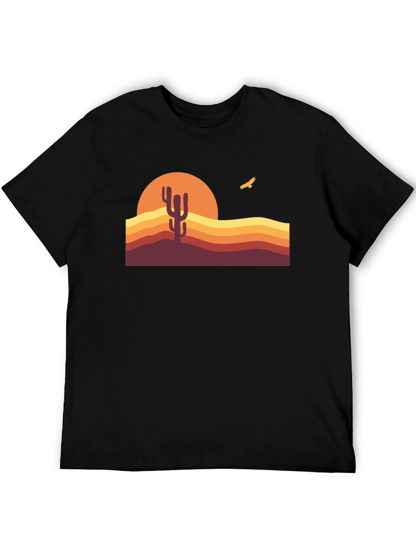 Retro Desert Sunset Cactus Graphic Tee - Black