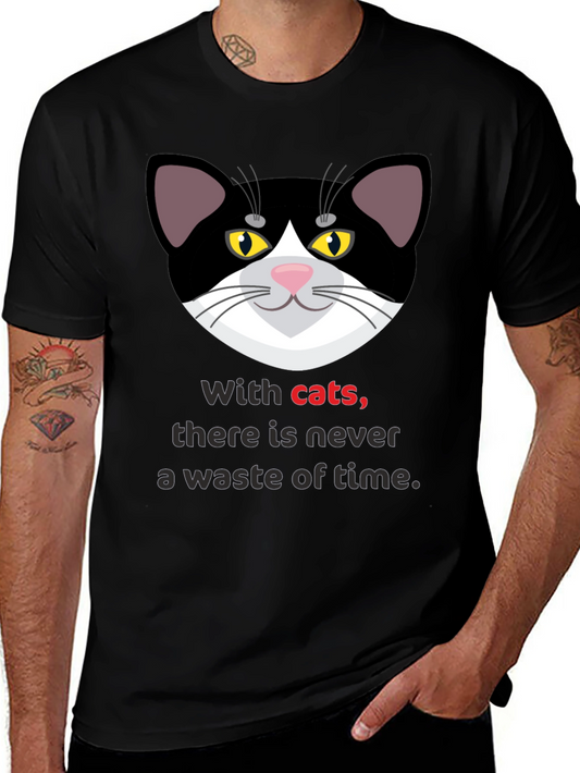 Cute Cat Graphic T-Shirt: With Cats No Time is Wasted
