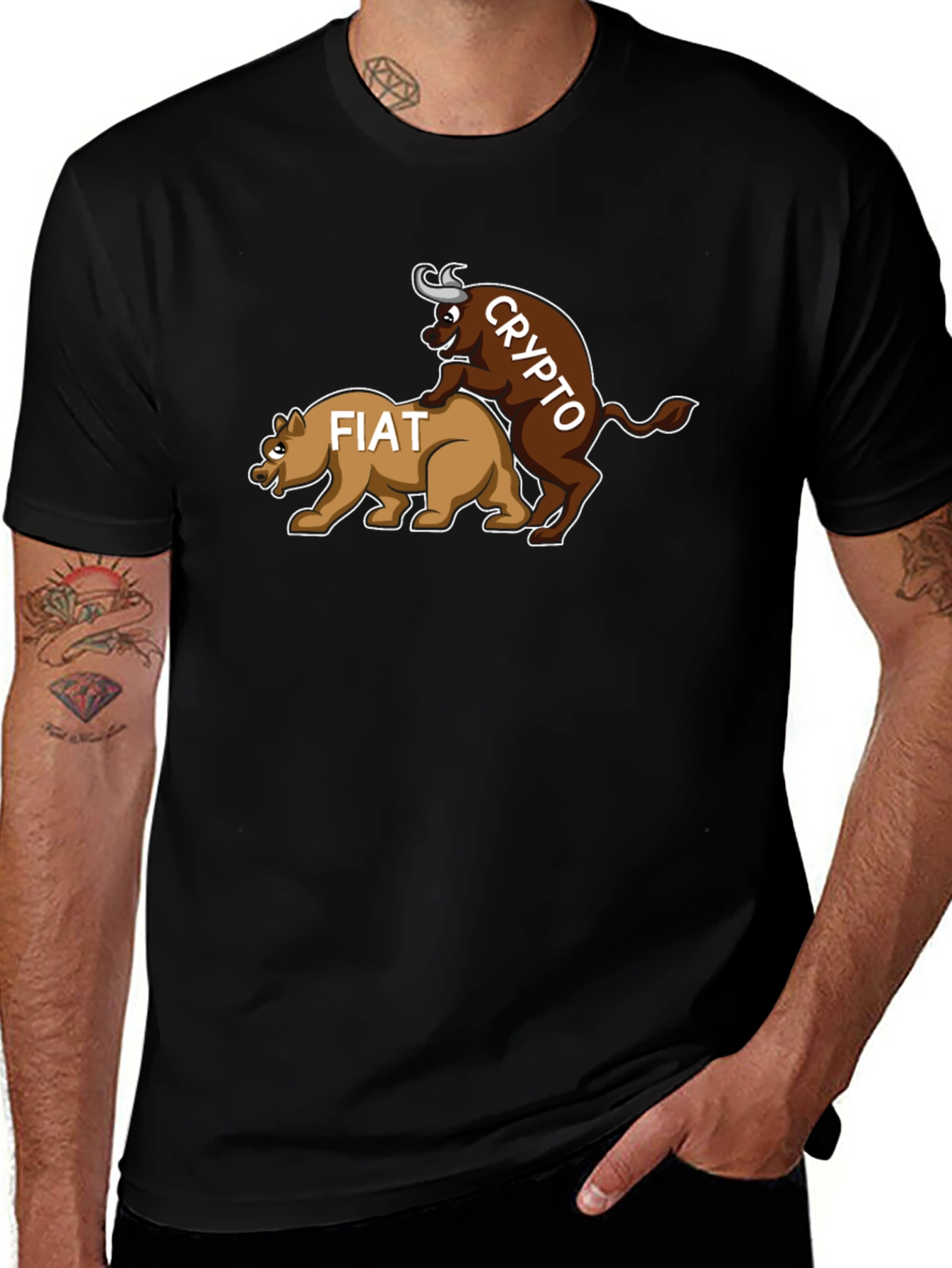 Crypto Bull vs. Fiat Bear T-Shirt - Black