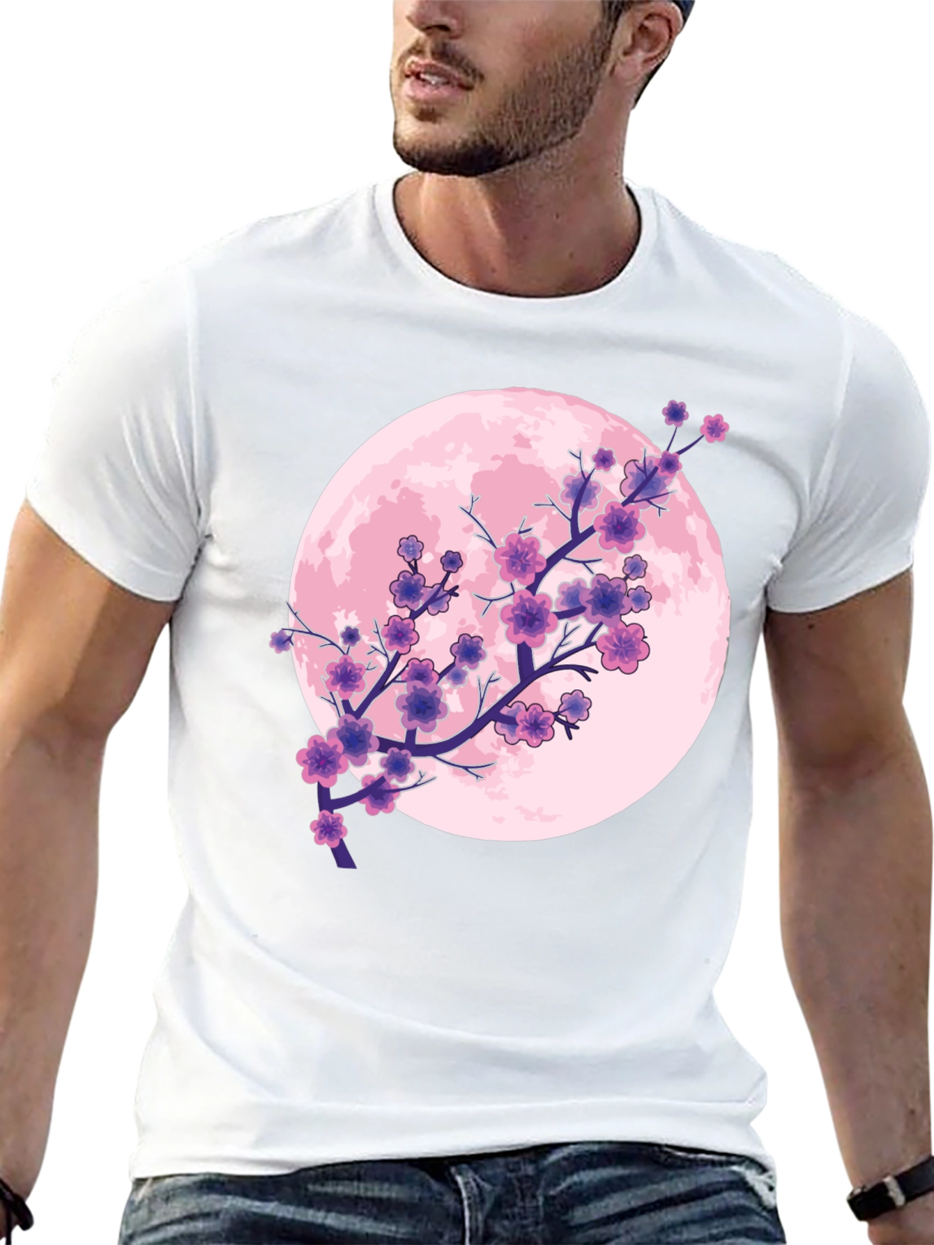 Sakura Moon Graphic T-Shirt - Stylish Blossom Design