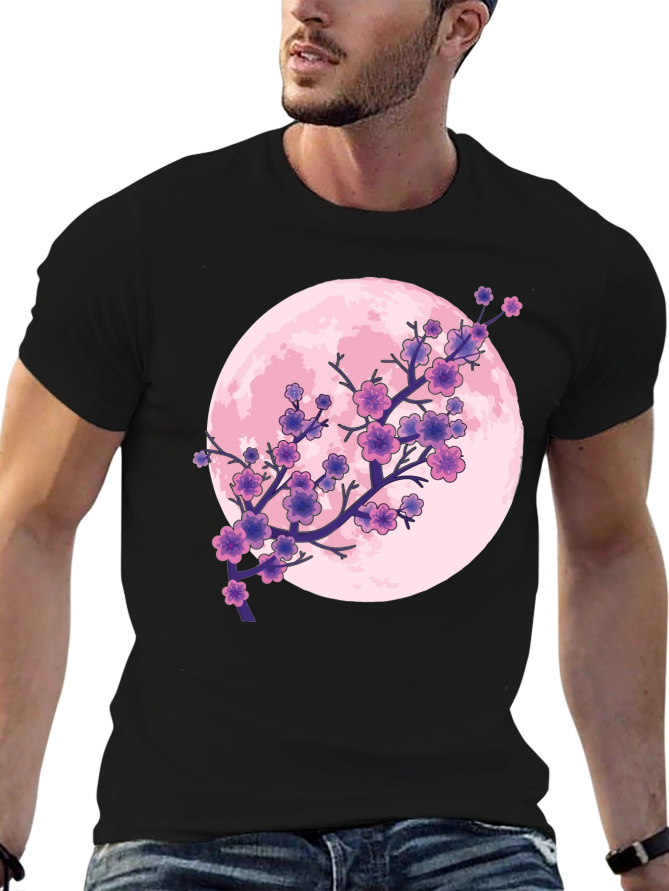 Sakura Moon Graphic T-Shirt - Stylish Blossom Design