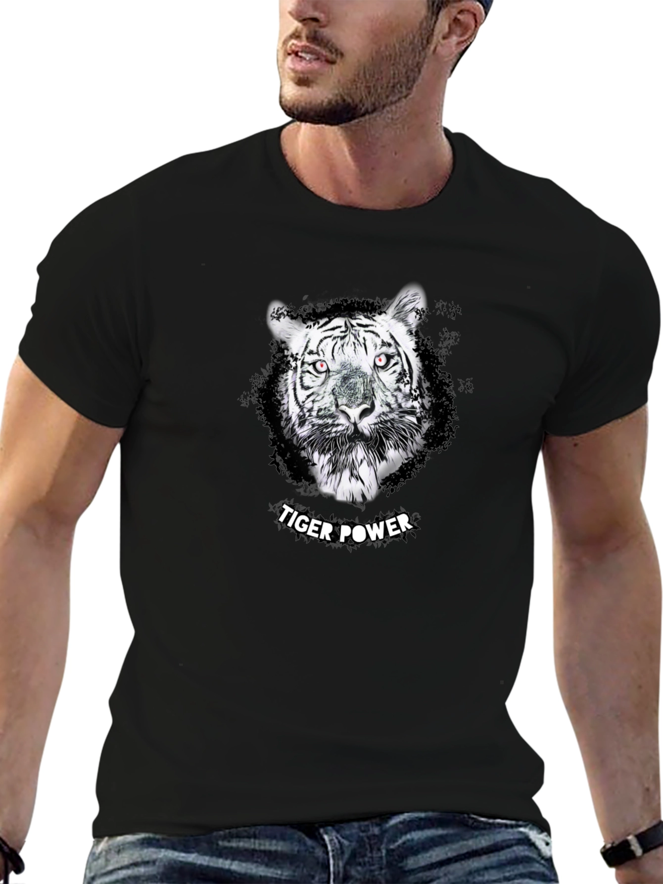 Tiger Power Graphic Tee - Stylish Black T-Shirt