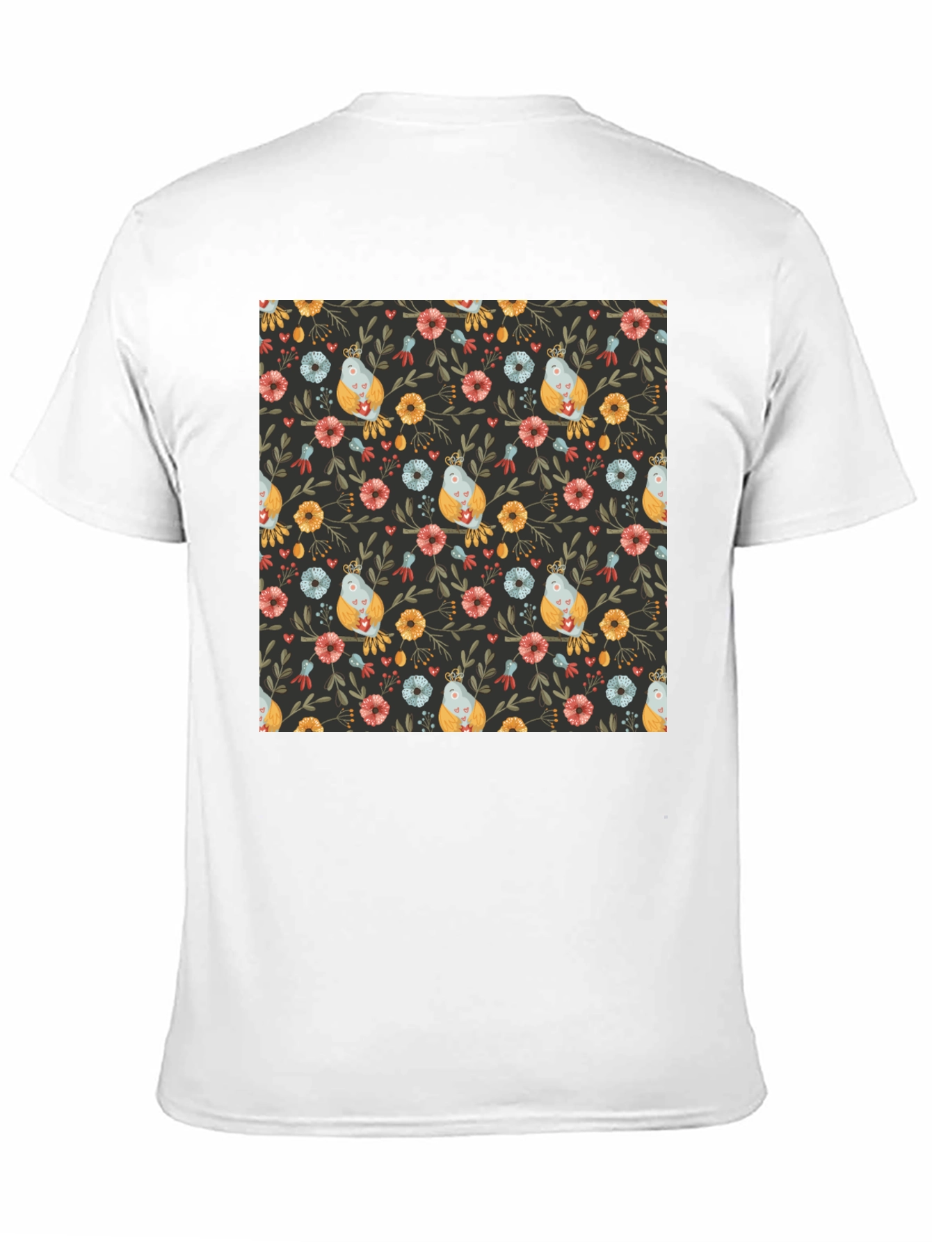 Floral Bird Print Black T-Shirt