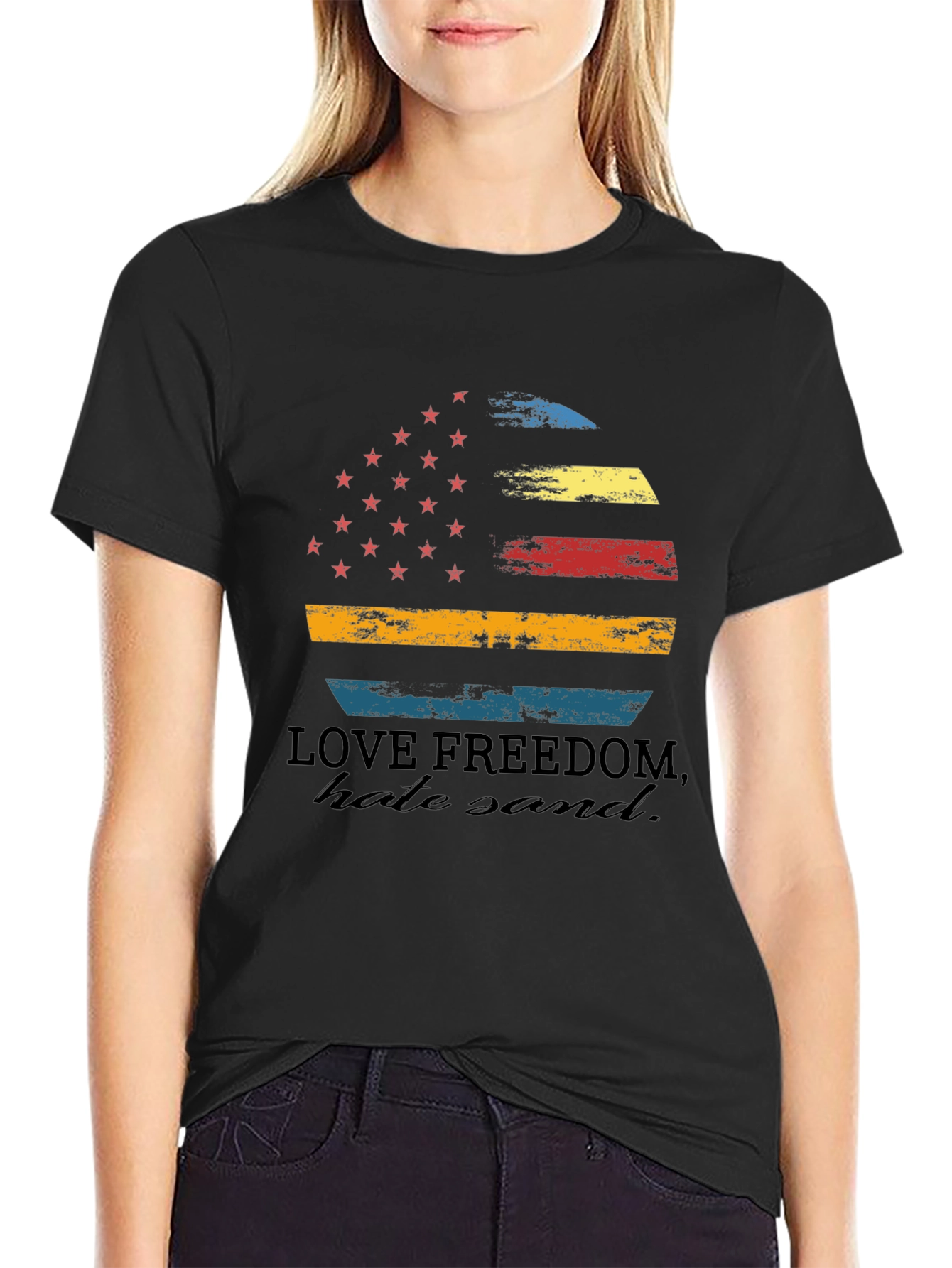 Love Freedom Tee - Distressed American Flag Graphic T-Shirt