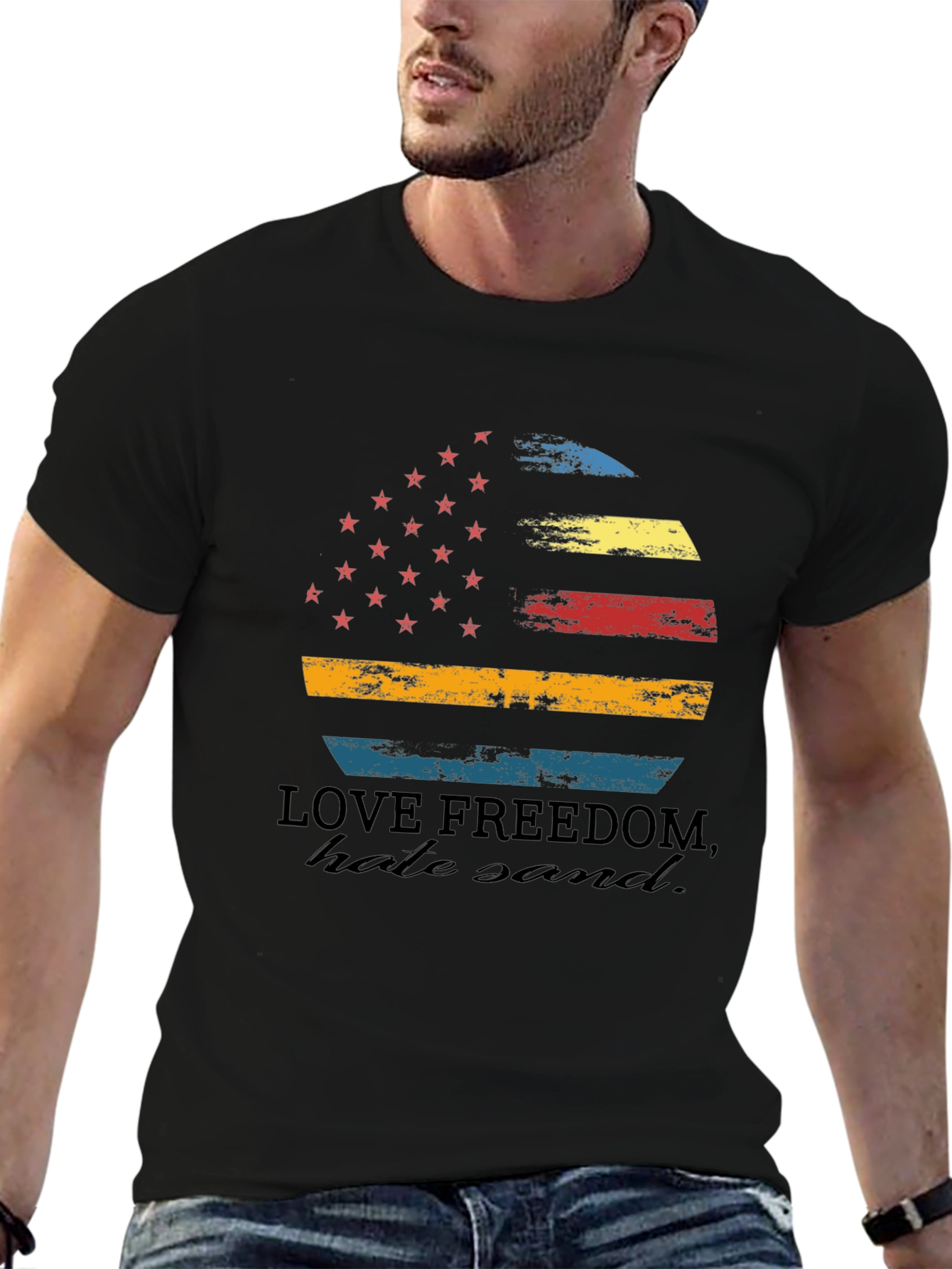 Love Freedom Tee - Distressed American Flag Graphic T-Shirt