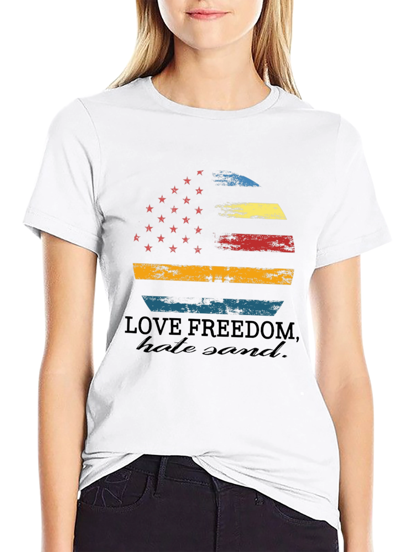 Love Freedom Tee - Distressed American Flag Graphic T-Shirt
