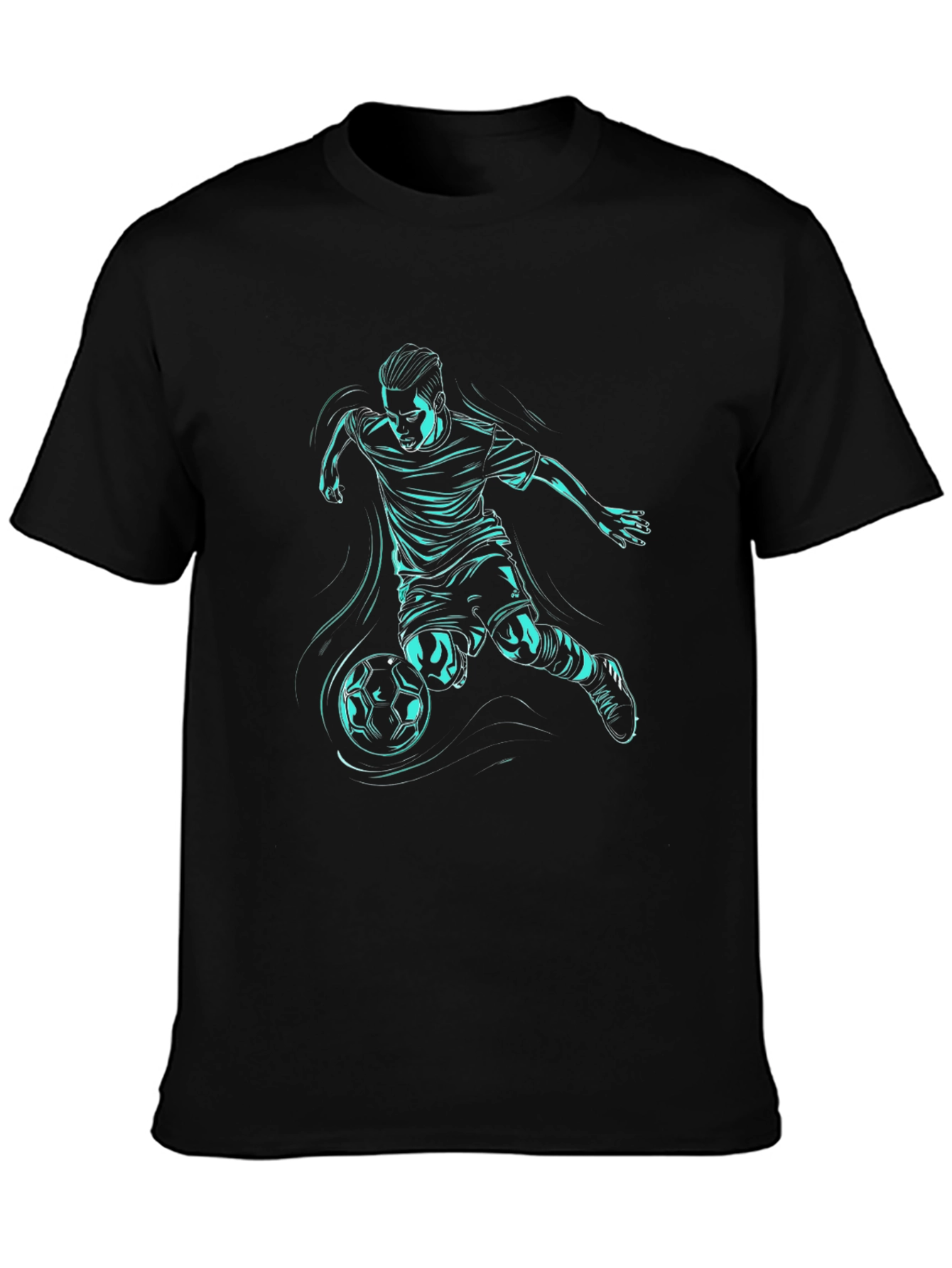 Soccer Player Graphic Tee - Black Cotton Blend T-Shirt