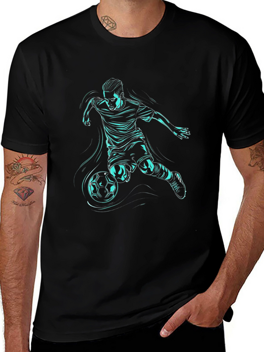 Soccer Player Graphic Tee - Black Cotton Blend T-Shirt