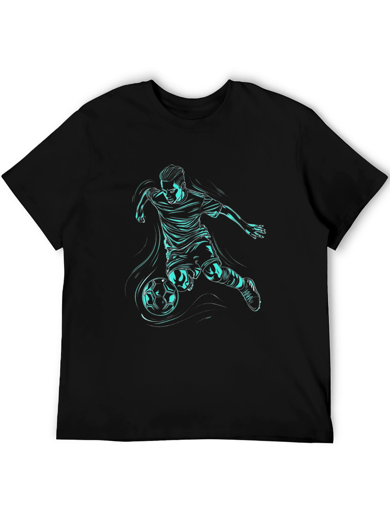 Soccer Player Graphic Tee - Black Cotton Blend T-Shirt