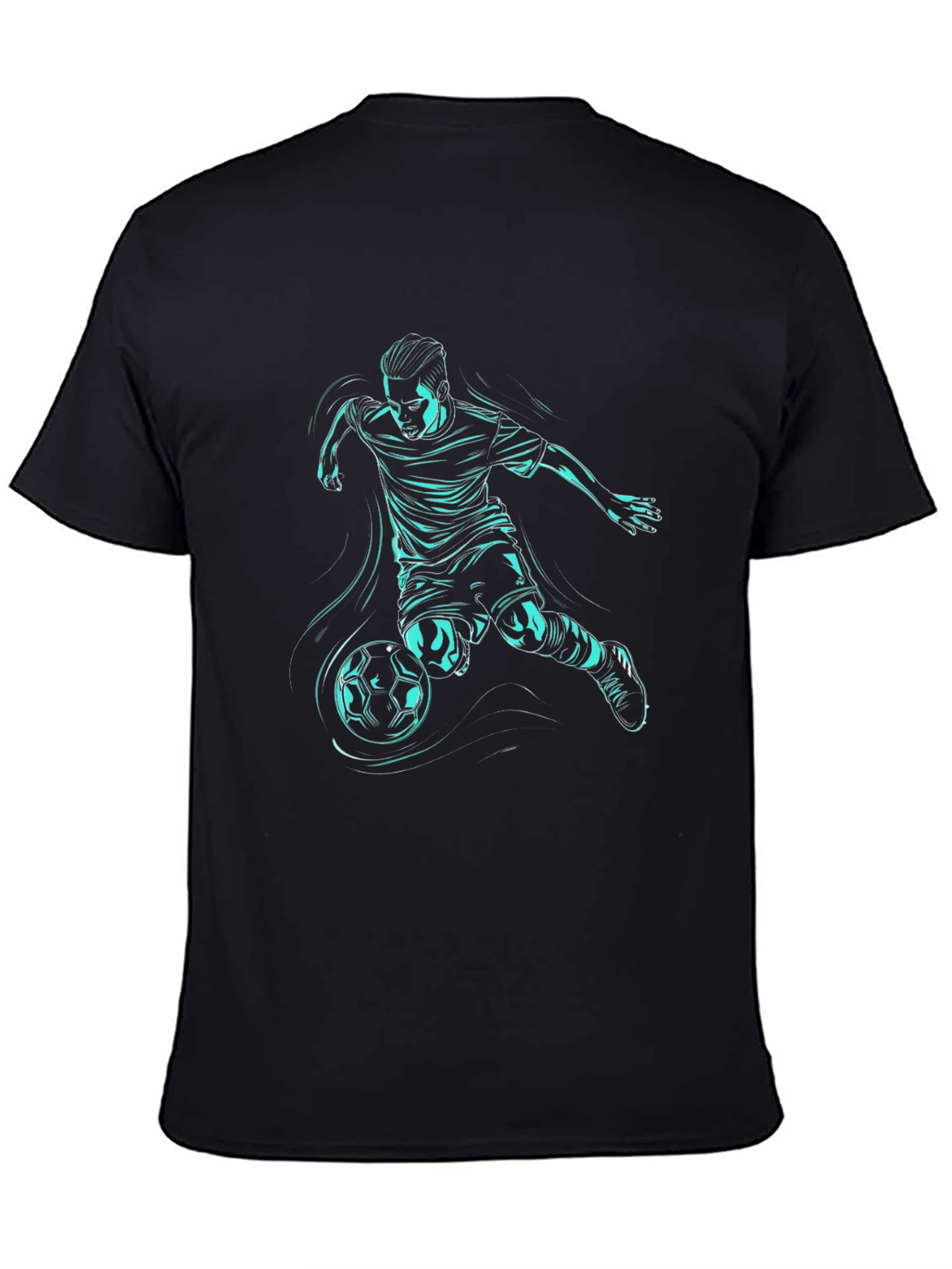 Soccer Player Graphic Tee - Black Cotton Blend T-Shirt