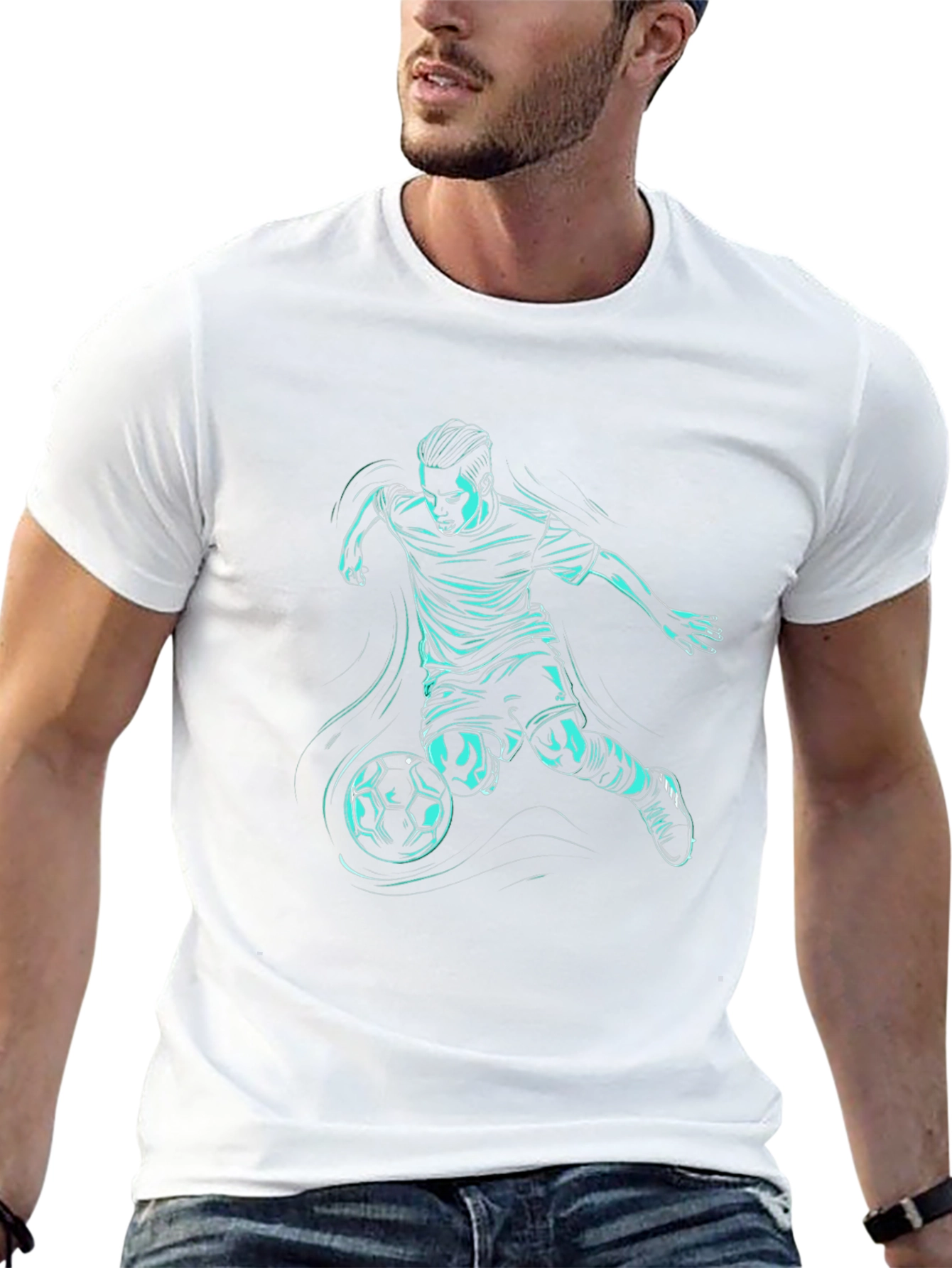 Soccer Player Graphic Tee - Black Cotton Blend T-Shirt