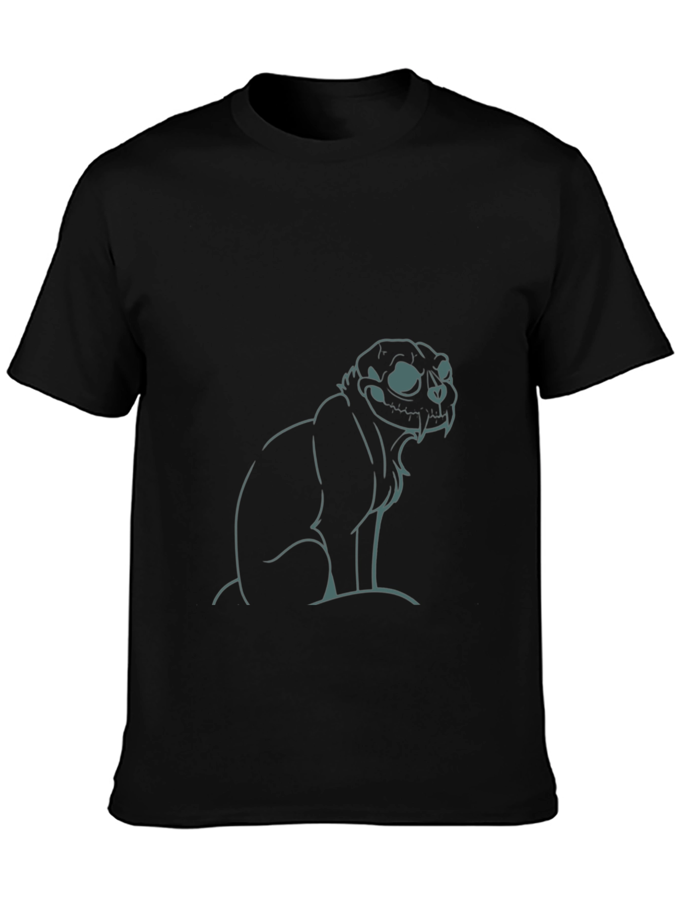 Skull Cat Graphic Tee - Black Cotton T-Shirt