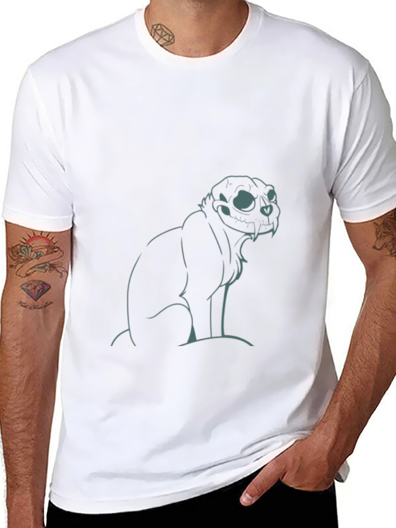 Skull Cat Graphic Tee - Black Cotton T-Shirt