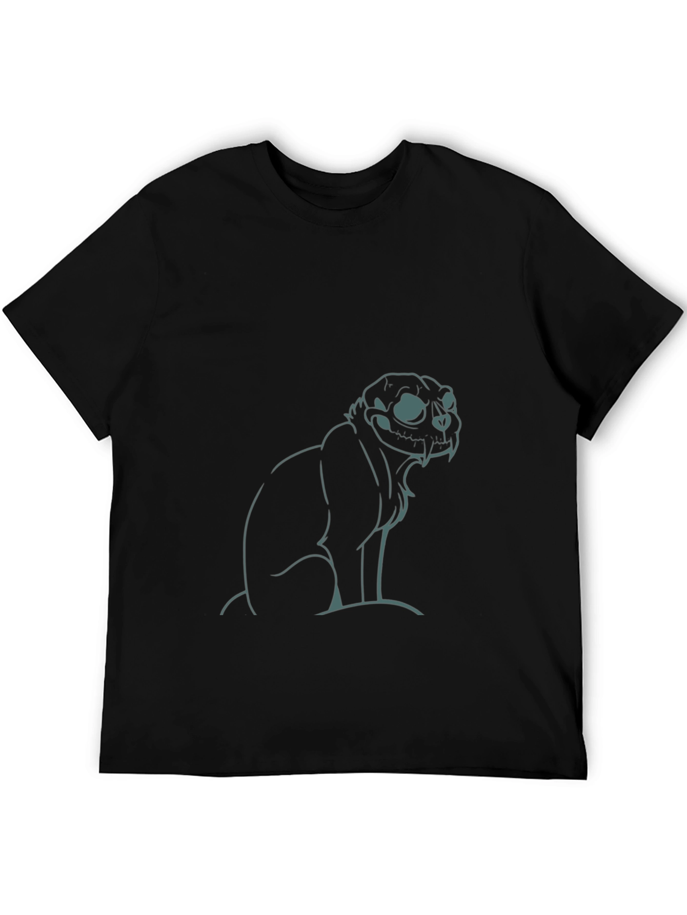 Skull Cat Graphic Tee - Black Cotton T-Shirt