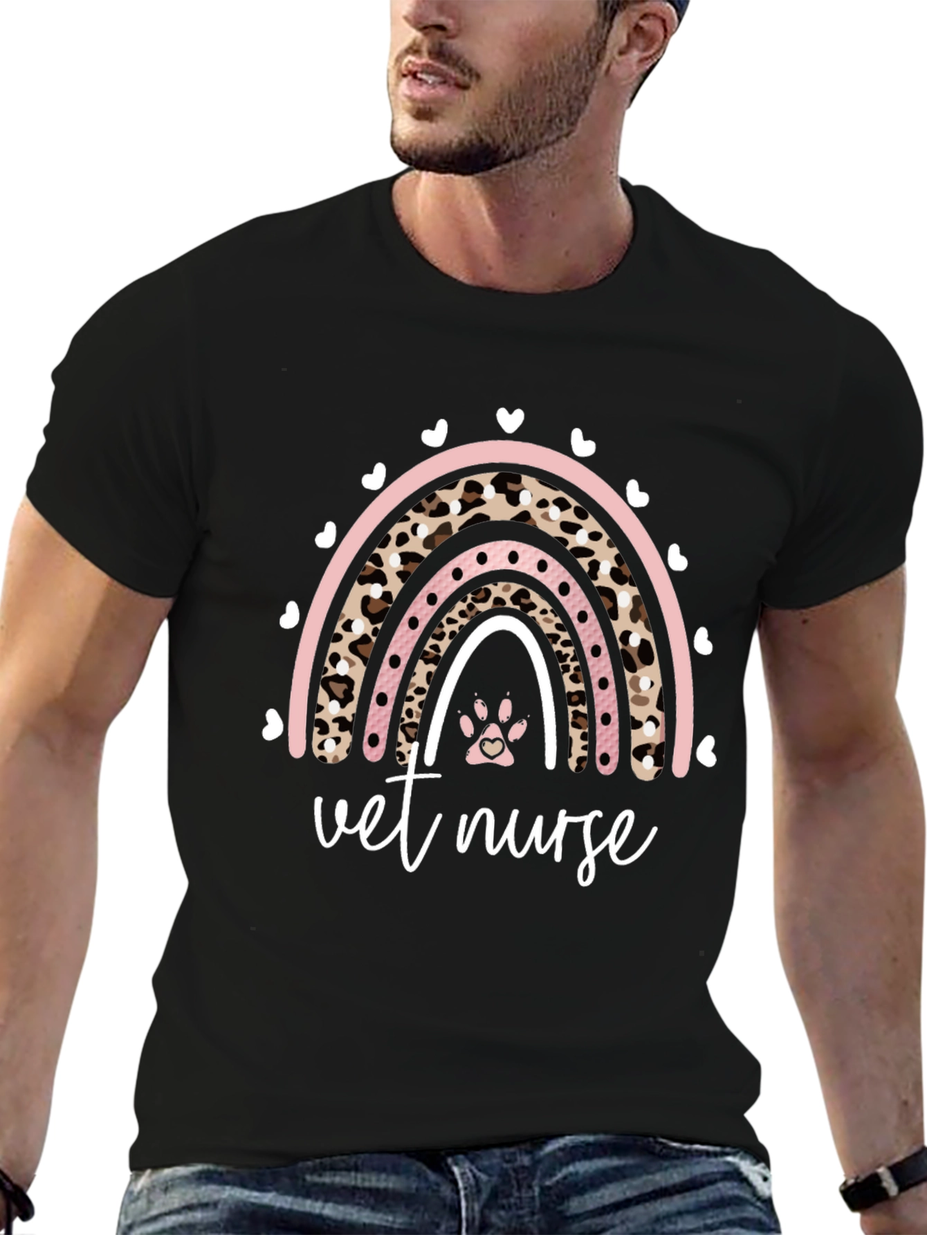 Vet Nurse Rainbow Paw Print Graphic Tee