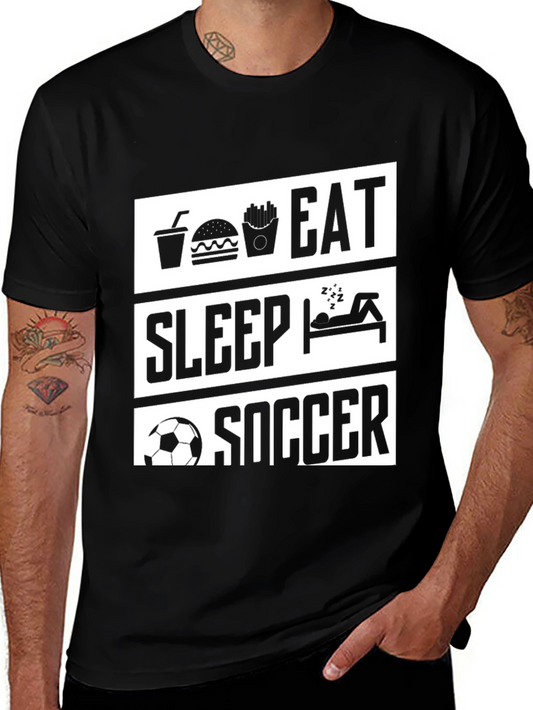 Eat Sleep Soccer Black Graphic T-Shirt