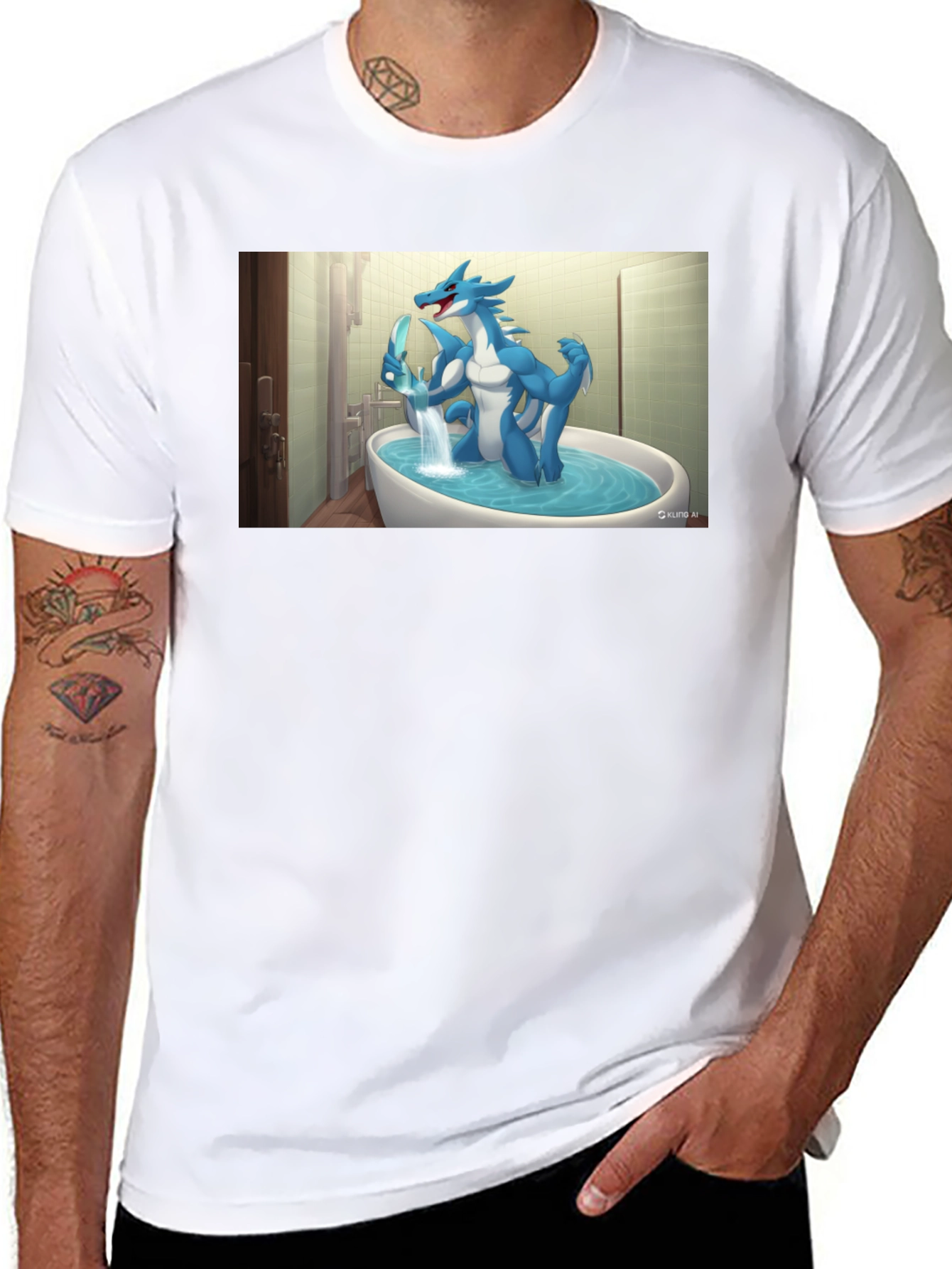 Cartoon Dragon Graphic Tee - Black Cotton T-Shirt
