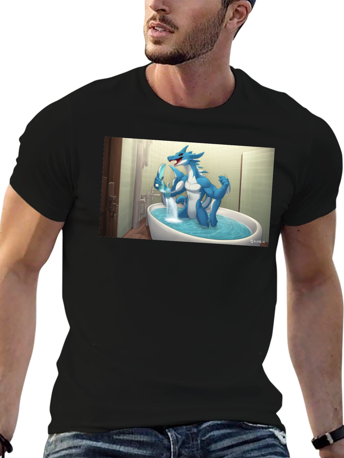 Cartoon Dragon Graphic Tee - Black Cotton T-Shirt