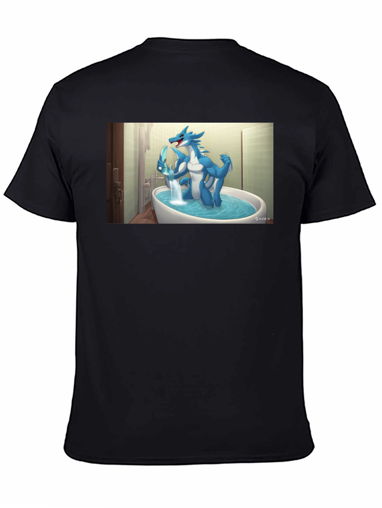 Cartoon Dragon Graphic Tee - Black Cotton T-Shirt
