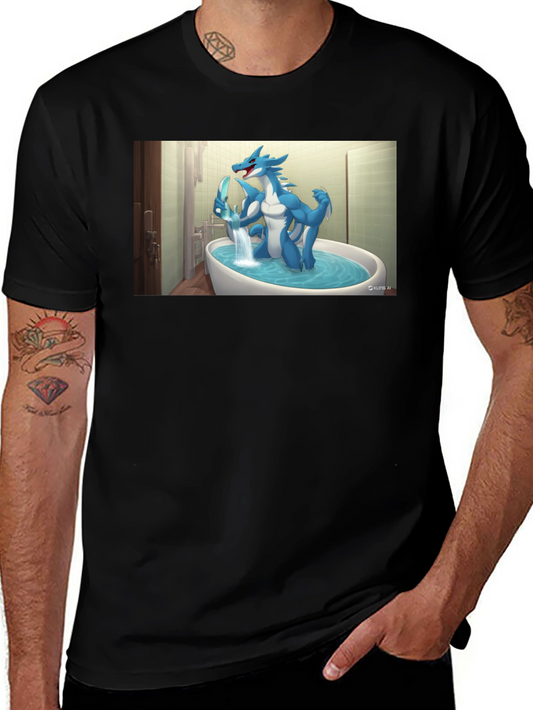 Cartoon Dragon Graphic Tee - Black Cotton T-Shirt