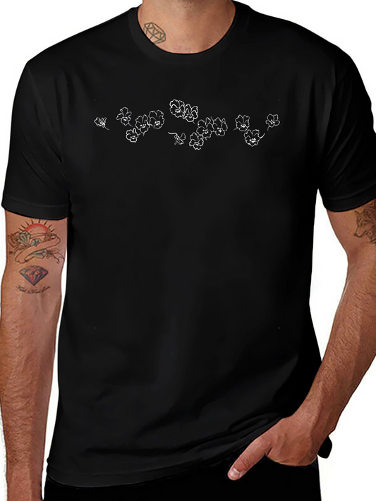 Black Floral Print T-Shirt - Casual Wear