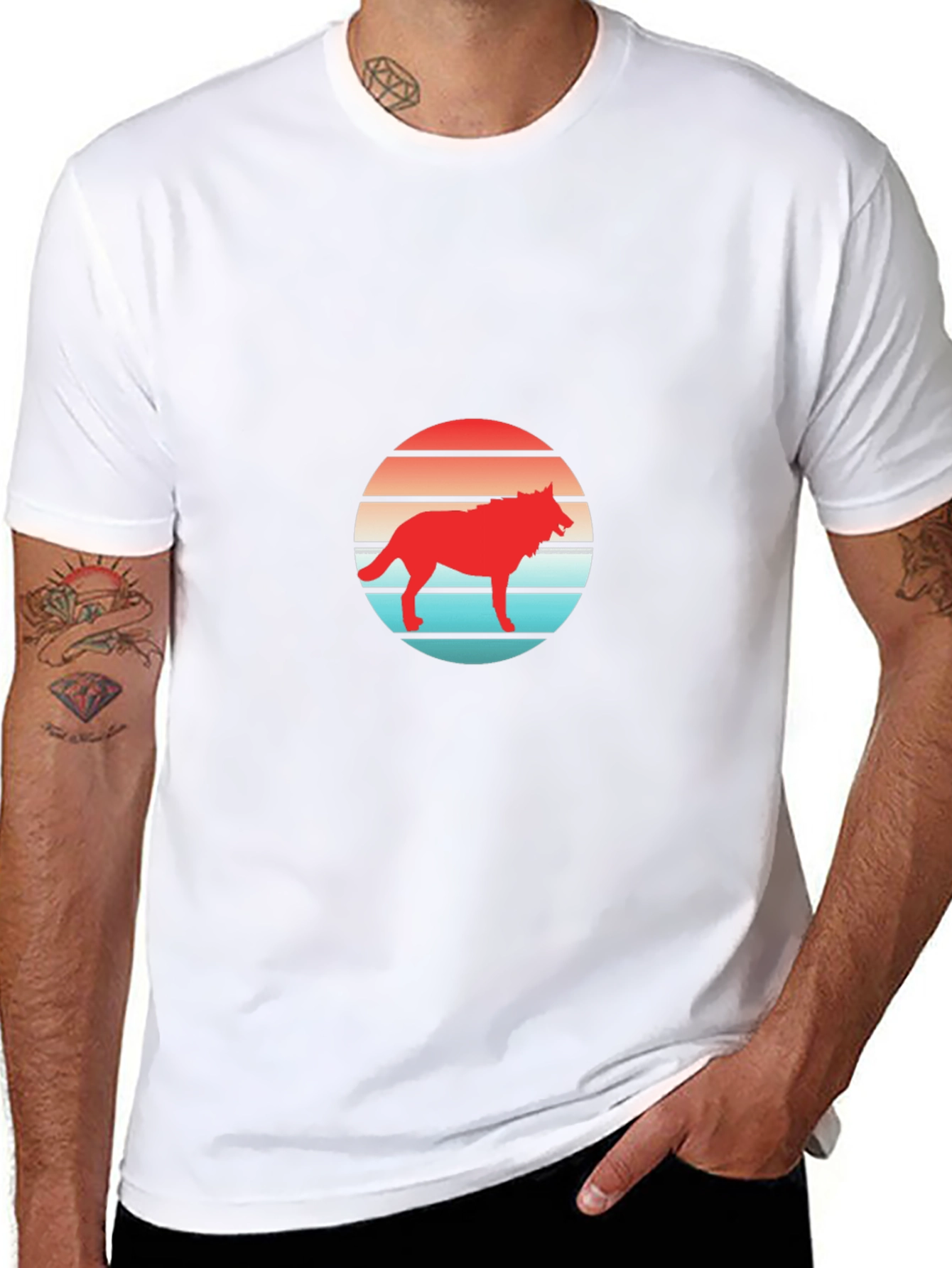 Retro Wolf Sunset Graphic T-Shirt