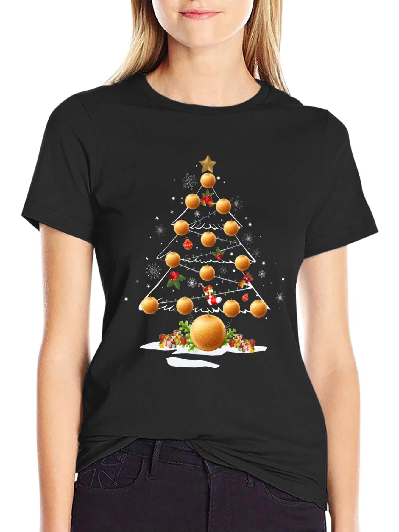 Festive Orange Christmas Tree T-Shirt
