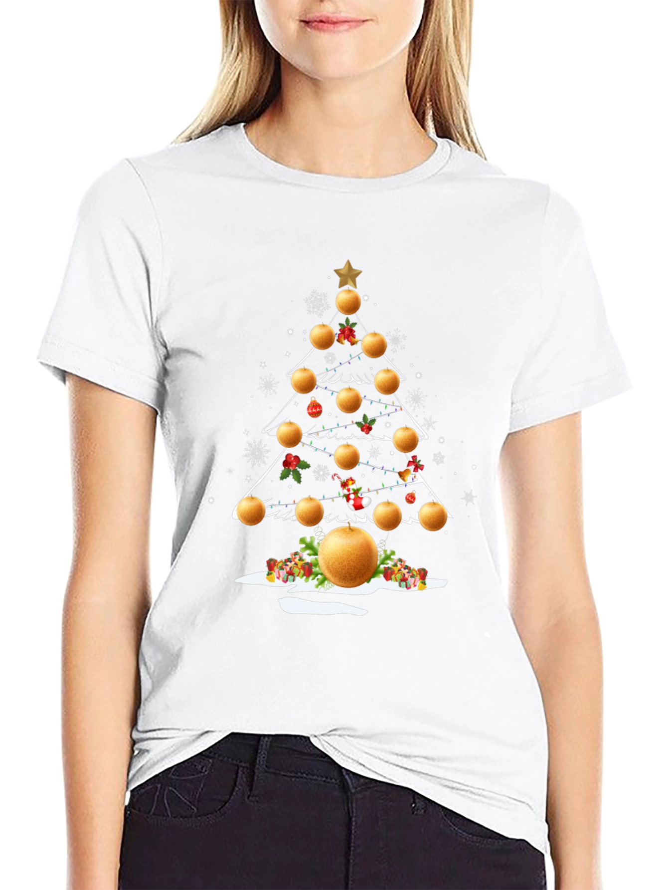 Festive Orange Christmas Tree T-Shirt