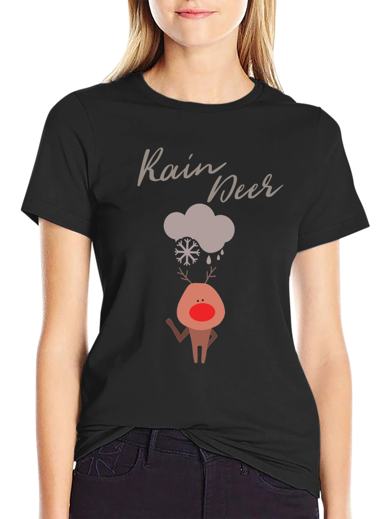 Rain Deer Graphic T-Shirt - Cute Holiday Tee