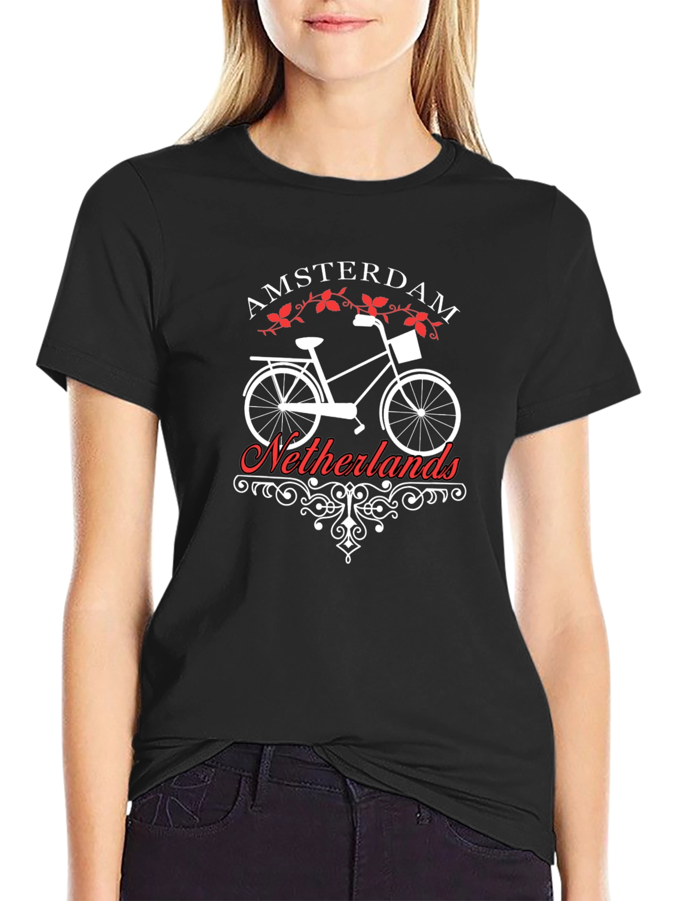 Amsterdam Netherlands Bike Graphic T-Shirt - Classic Black