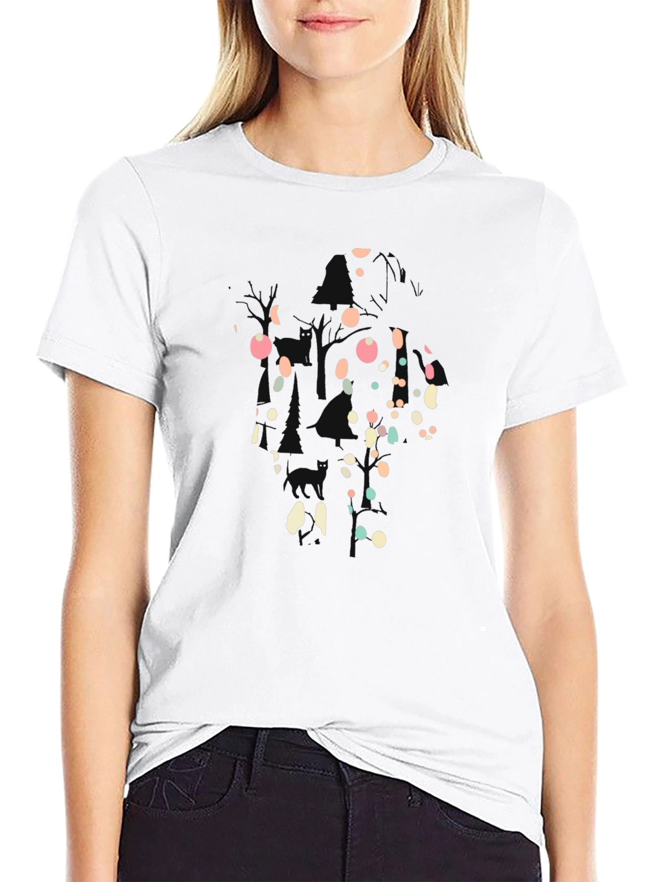 Abstract Polka Dot Graphic Black T-Shirt
